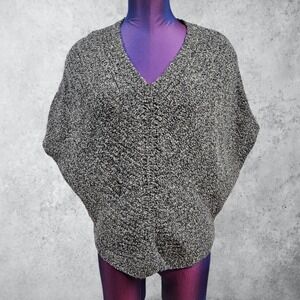 Eileen Fisher Merino Wool Cashmere Boucle V-Neck Poncho Sweater Grey Small i72